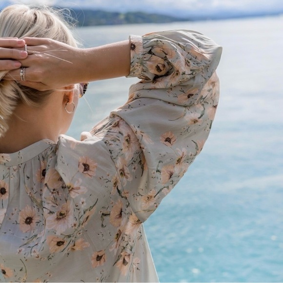 H&M Sunflowers Floral Balloon Sleeve Boxy Relaxed Drop Waist Shift Dress Size 12 - Picture 4 of 10